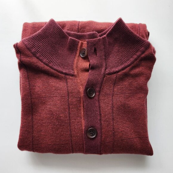 Alan Flusser Mens Burgundy Button-Collar Sweater Pullover Long Sleeve M 100% Cot - Picture 7 of 8